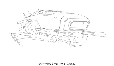 A drawing of a spaceship with a white background. The spaceship is shown from different angles, with the top and bottom views being the most prominent. The spaceship is sleek and modern