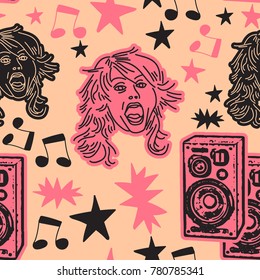 drawing speaker and girl seamless pattern