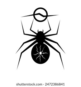 A drawing of a spider holding a lightning in its paws. The silhouette of a spider. A concept for a logo with a spider holding an electric lighting.