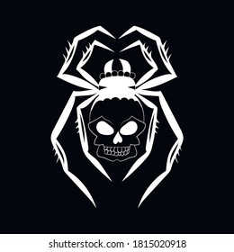 Drawing of a spider with a skull on its back, vector illustration