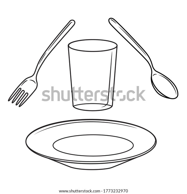 Drawing Spoonforkplate Glass Childrens Education a Stock Vector ...