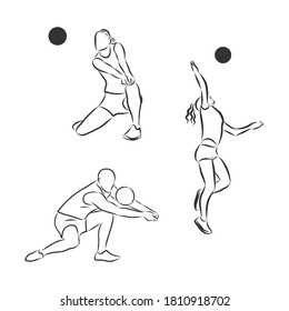 Drawing of sport element .Vector, volleyball player, volleyball, vector sketch illustration