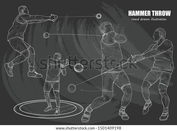 drawing of sport. illustration of Men\
Hammer Throw. vector sketch. chalk drawing\
vector