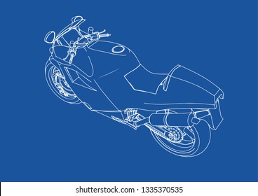 drawing sports bike on a blue background vector