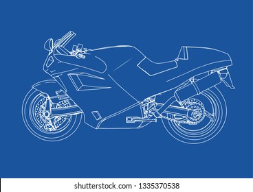 drawing sports bike on a blue background vector