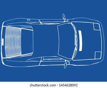 drawing of a sports car on a blue background