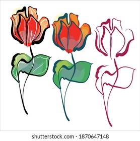 
Drawing spring digital fashion vector graphics  set with floral pattern for design logo with tulip