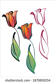 
Dibujo primavera digital de la moda vectorial conjunto de gráficos con patrón floral para el logotipo de diseño con tulipán