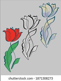 
Drawing spring digital fashion vector graphics  set with floral pattern for design logo with tulip