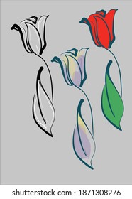 
Drawing spring digital fashion vector graphics  set with floral pattern for design logo with tulip
