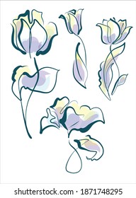 
Zeichnen von Feder-Digital-Mode-Vektorgrafik-Set mit floralem Muster für Design-Logo mit Tulpe