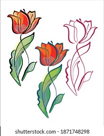 
Drawing spring digital fashion vector graphics  set with floral pattern for design logo with tulip