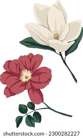 drawing of spring flowers in digital format on a transparent background in pastel colors