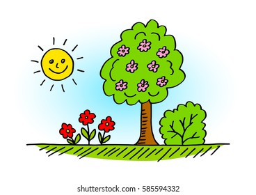 Drawing of spring landscape