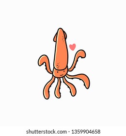 Drawing Squid icon doodle style.Vector illustration