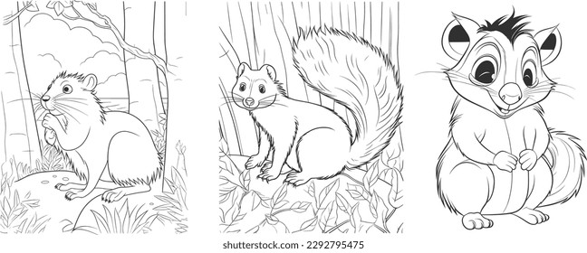 A drawing of a squirrel in a forest