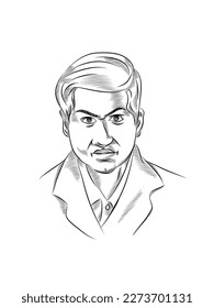 drawing of Srinivasa Ramanujan who was a famous Indian mathematician. His birthday is celebrated as national mathematics day in India.