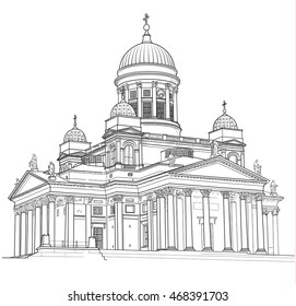 Drawing of St. Nicholas Cathedral in Helsinki. Finland