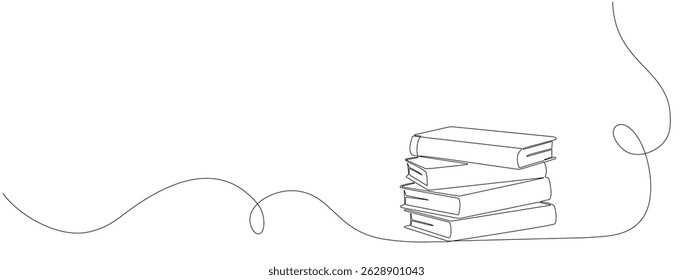 Drawing of a stack of books in one continuous line. Symbol of education, reading and writing in one line style . Vector editable illustration