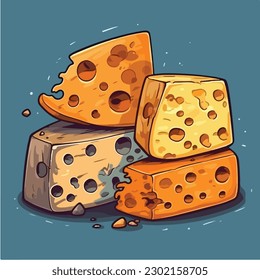 Un dibujo de un montón de quesos con uno que dice 'queso' en él