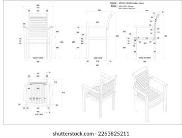 Drawing of stacking chair to be produced for furniture ourdoor