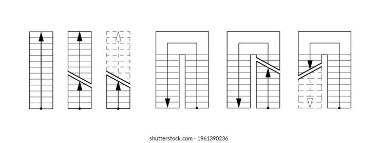 Dibujando escaleras. Conjunto arquitectónico para el diseño de dibujos y bocetos.