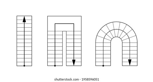 Drawing stairs, stairway top view. Architectural set