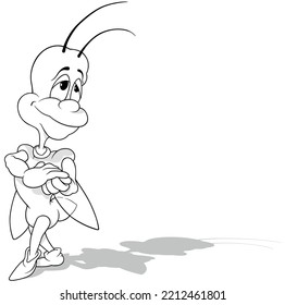 Drawing of a Standing Amorous Beetle with a Dreamy Expression - Cartoon Illustration Isolated on White Background, Vector