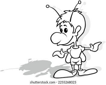 Drawing of a Standing Beetle with Open Arms - Cartoon Illustration Isolated on White Background, Vector