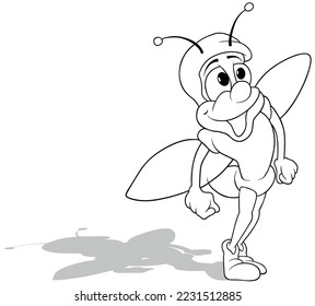 Drawing of a Standing Beetle with Outstretched Wings - Cartoon Illustration Isolated on White Background, Vector