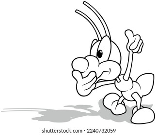 Drawing of a Standing Beetle with a Raised Hand with a Thumb Up - Cartoon Illustration Isolated on White Background, Vector