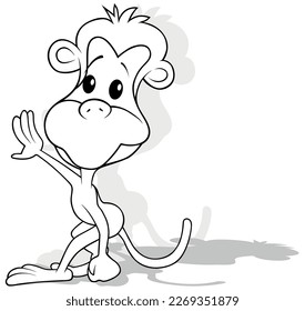 Drawing of Standing Cute Monkey with Outstretched Paw - Cartoon Illustration Isolated on White Background, Vector