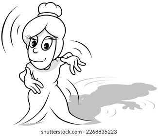 Drawing of a Standing Fairy who Casts a Spell with her Hands - Cartoon Illustration Isolated on White Background, Vector
