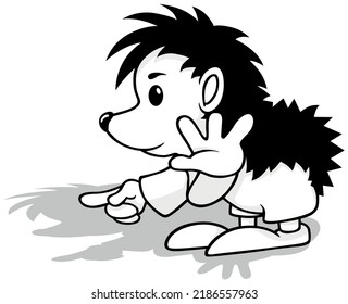 Drawing of a Standing Hedgehog Pointing with his Finger - Cartoon Illustration Isolated on White Background, Vector