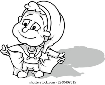 Drawing of a Standing Leprechaun in Clothes with a Cloak - Cartoon Illustration Isolated on White Background, Vector