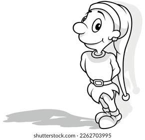 Drawing of a Standing Leprechaun with a Long Cap - Cartoon Illustration Isolated on White Background, Vector