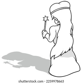 Drawing of a Standing Long-haired Fairy from Rear View - Cartoon Illustration Isolated on White Background, Vector