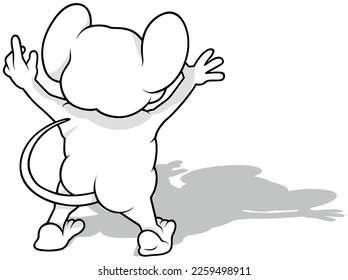 Drawing of a Standing Mouse with Paws Up from Rear View - Cartoon Illustration Isolated on White Background, Vector
