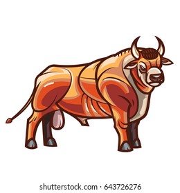 Drawing of standing powerful strong bull