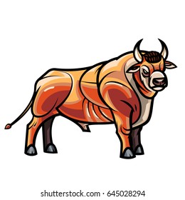 Drawing of standing powerful strong bull