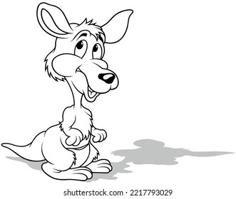 Drawing of a Standing and Smiling Kangaroo - Cartoon Illustration Isolated on White Background, Vector