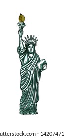 Drawing of Statue of Liberty in color for national posters 4th July United States of America Declaration of Independence day and events such as Memorial Day May 27 and Veterans Day November 11. Vector