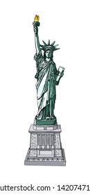 Drawing of Statue of Liberty in color for national posters 4th July United States of America Declaration of Independence day and events such as Memorial Day May 27 and Veterans Day November 11. Vector