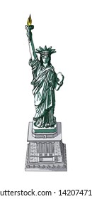 Drawing of Statue of Liberty in color for national posters 4th July United States of America Declaration of Independence day and events such as Memorial Day May 27 and Veterans Day November 11. Vector