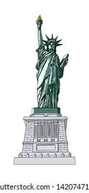 Drawing of Statue of Liberty in color for national posters 4th July United States of America Declaration of Independence day and events such as Memorial Day May 27 and Veterans Day November 11. Vector