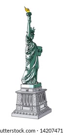 Drawing of Statue of Liberty in color for national posters 4th July United States of America Declaration of Independence day and events such as Memorial Day May 27 and Veterans Day November 11. Vector