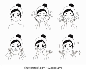 Drawing Step Facial Care Facial Cleansing Stock Vector (Royalty Free ...