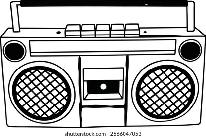 A drawing of a stereo system with a black and white background