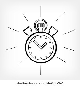 Drawing stopwatch on white background. Education sign symbol