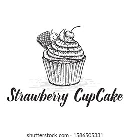 drawing strawberry cupcake hand drawn style